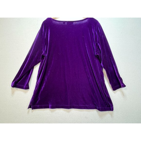 Quacker Factory Velvet Blouse Womens XL Purple 3/4 Sleeve Rhinestone Square Neck - Picture 10 of 12